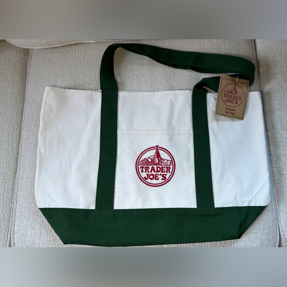 Trader Joe's White and Green Tote Bag